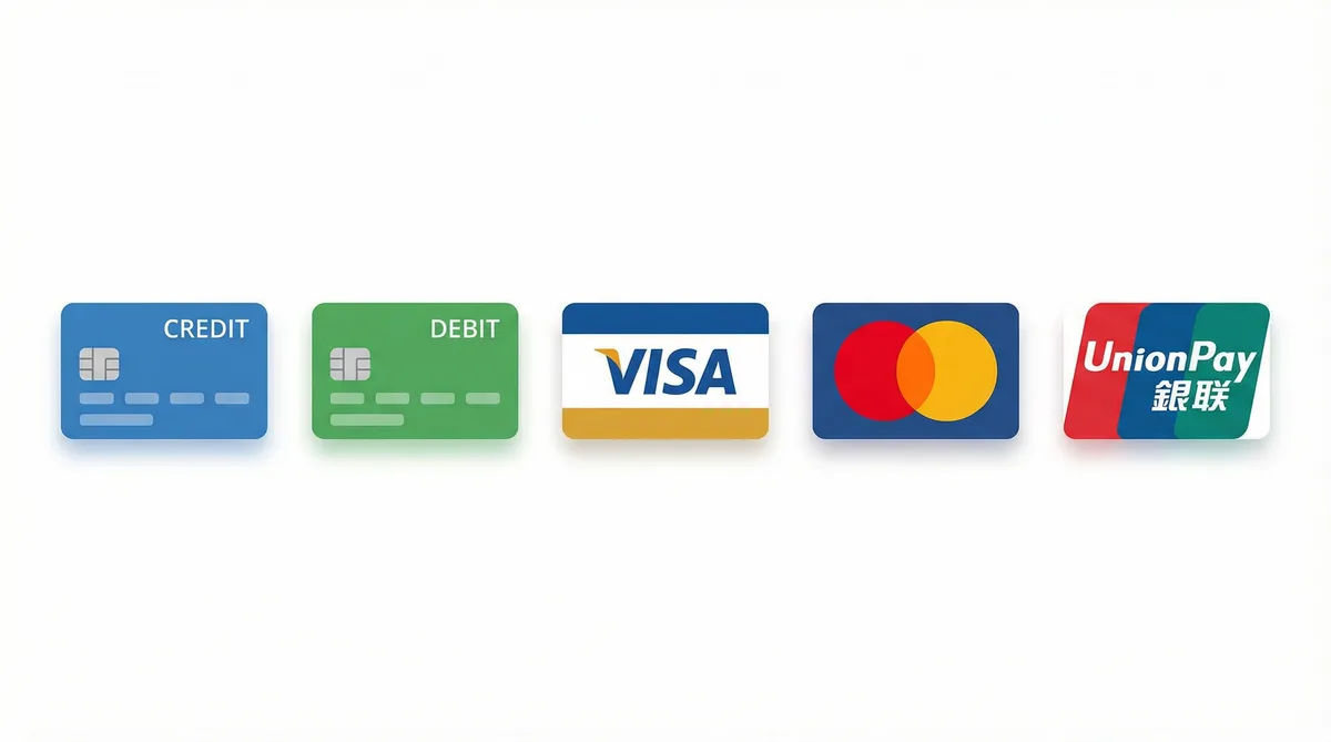 麻豆传媒支持的支付方式图标-信用卡借记卡银联维萨万事达
